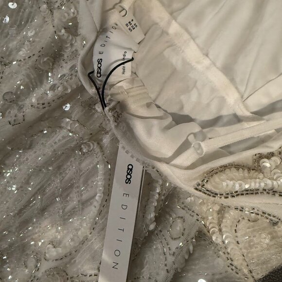 ASOS EDITION Scallop Embellished Jewel & Sequin Cami Midi Dress in Ivory – Size - Picture 5 of 5